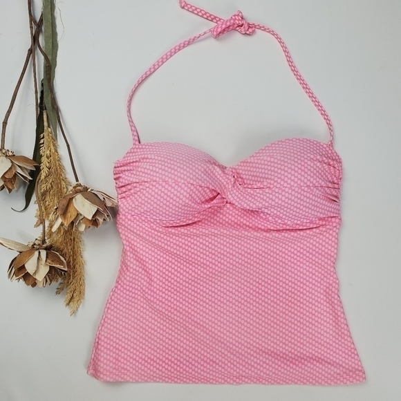 Pink White Polka-dot  Swimsuit String Tank Top S - Picture 5 of 11